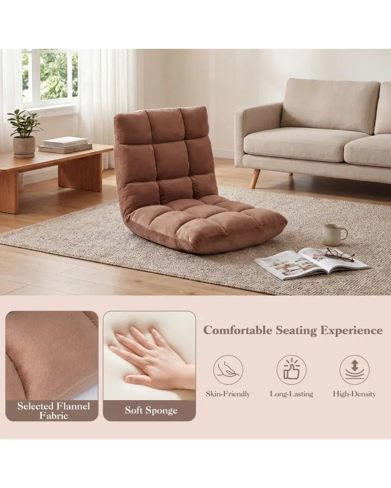 Adjustable 14-position Cushioned Floor Chair-Beige - Beige - Floor Chairs