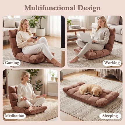Adjustable 14-position Cushioned Floor Chair-Beige - Beige - Floor Chairs