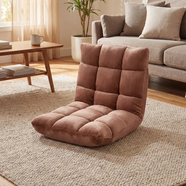 Adjustable 14-position Cushioned Floor Chair-Beige - Beige - Floor Chairs