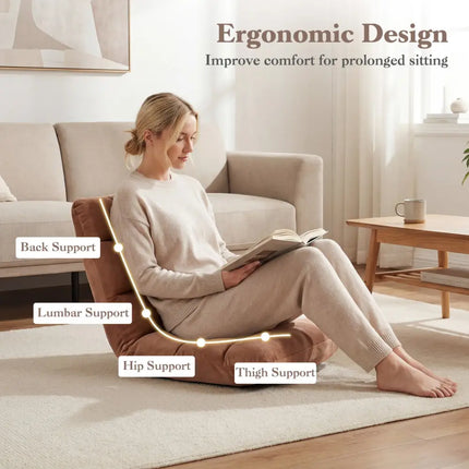 Adjustable 14-position Cushioned Floor Chair-Beige - Beige - Floor Chairs