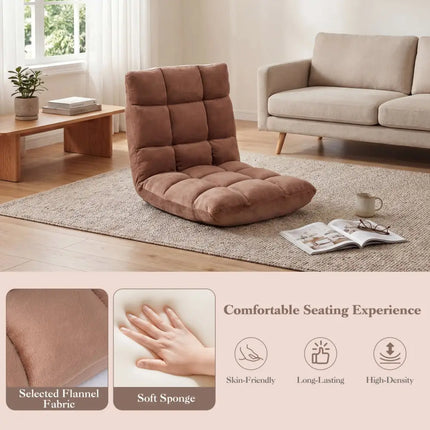 Adjustable 14-position Cushioned Floor Chair-Beige - Beige - Floor Chairs