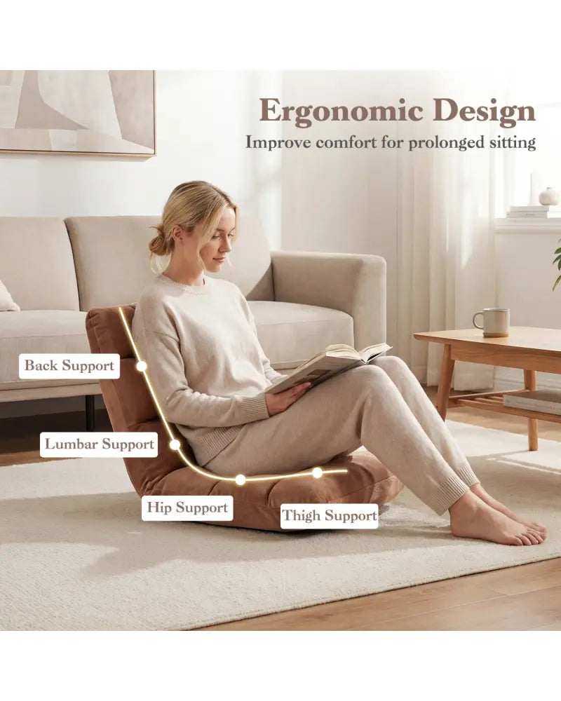 Adjustable 14-position Cushioned Floor Chair-Beige - Beige - Floor Chairs