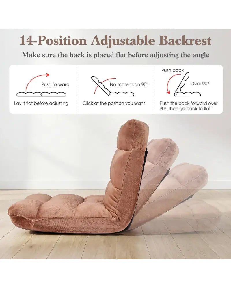 Adjustable 14-position Cushioned Floor Chair-Beige - Beige - Floor Chairs