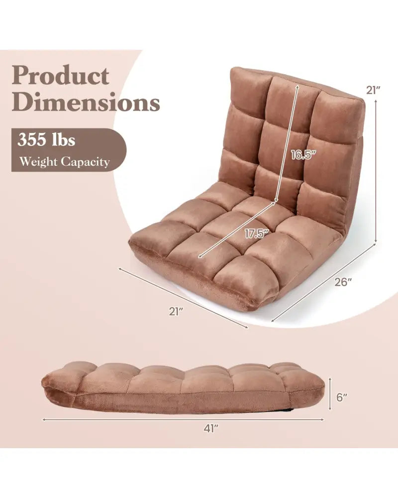 Adjustable 14-position Cushioned Floor Chair-Beige - Beige - Floor Chairs