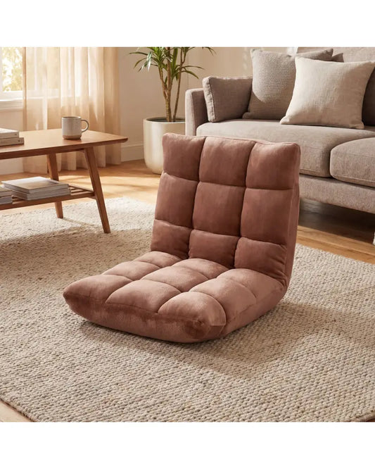 Adjustable 14-position Cushioned Floor Chair-Beige - Beige - Floor Chairs