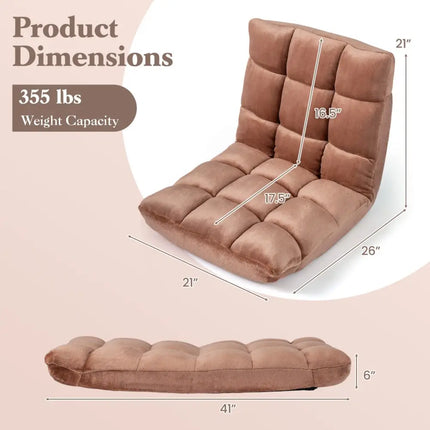Adjustable 14-position Cushioned Floor Chair-Beige - Beige - Floor Chairs