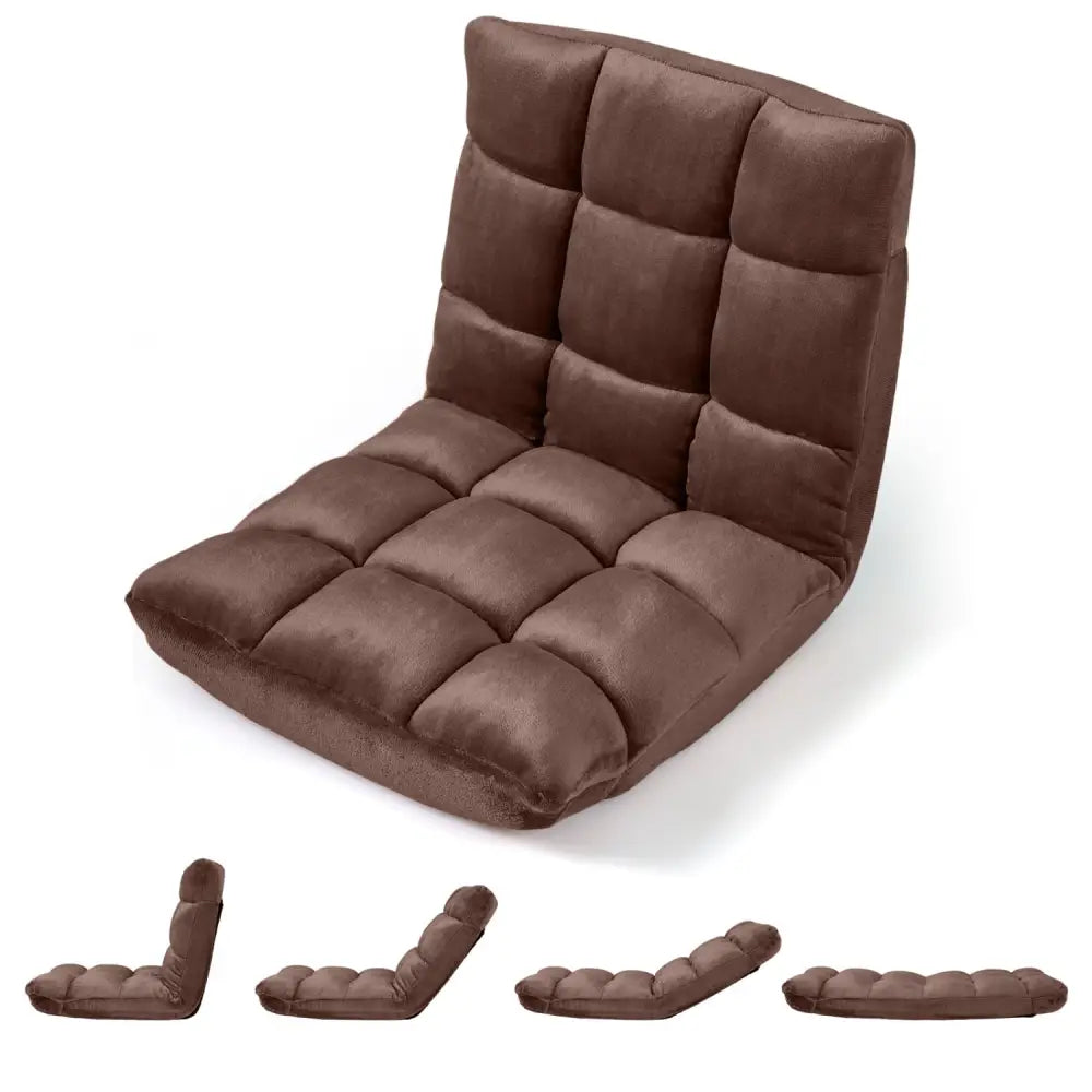 Adjustable 14-position Cushioned Floor Chair-Coffee - Brown - Floor Chairs