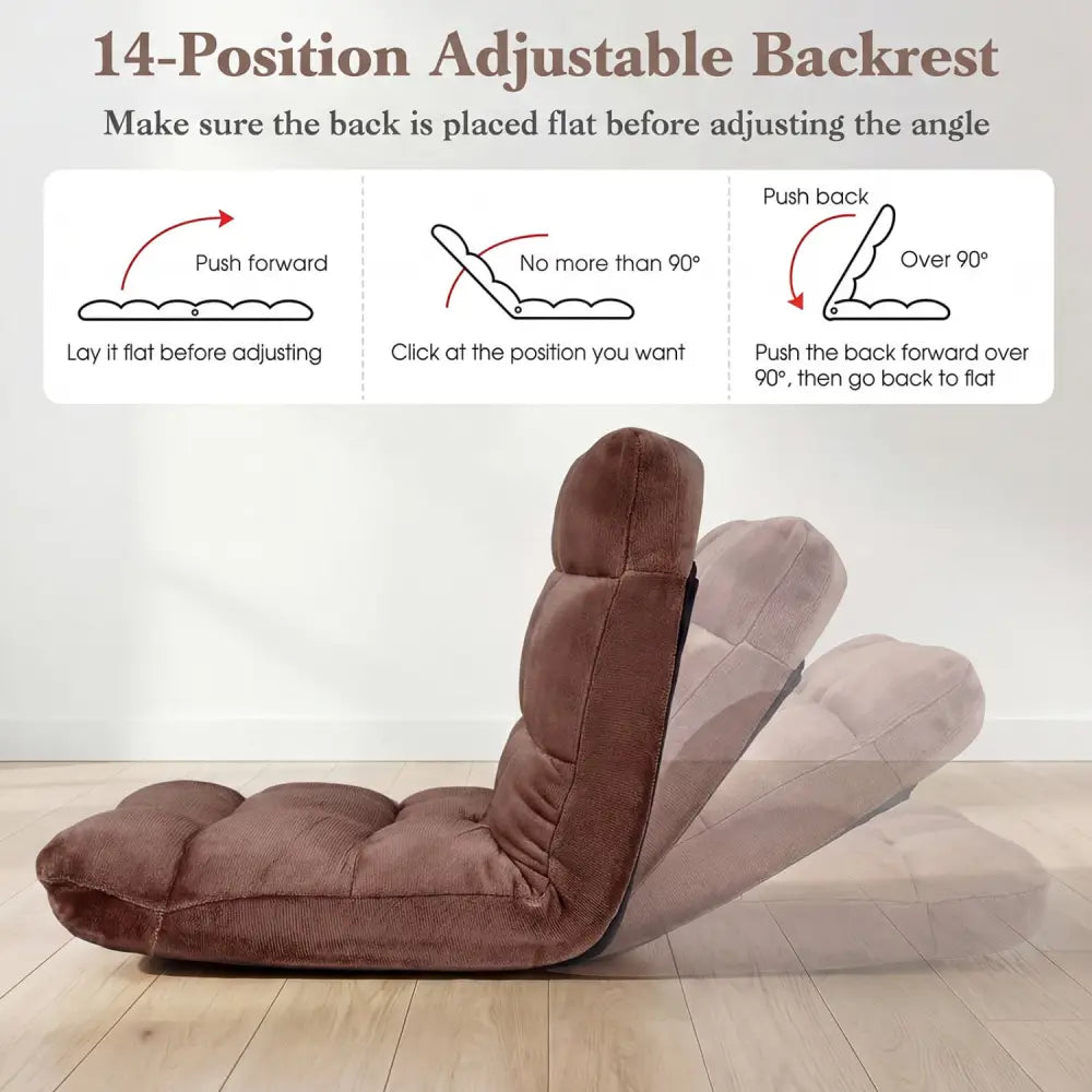 Adjustable 14-position Cushioned Floor Chair-Coffee - Brown - Floor Chairs