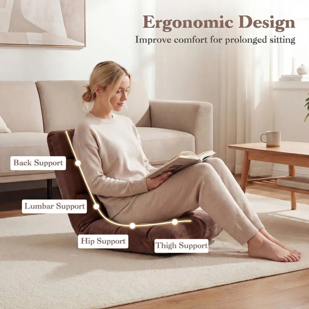 Adjustable 14-position Cushioned Floor Chair-Coffee - Brown - Floor Chairs
