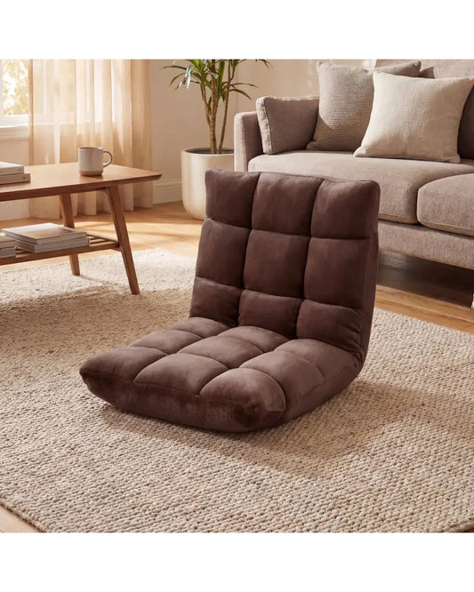 Adjustable 14-position Cushioned Floor Chair-Coffee - Brown - Floor Chairs
