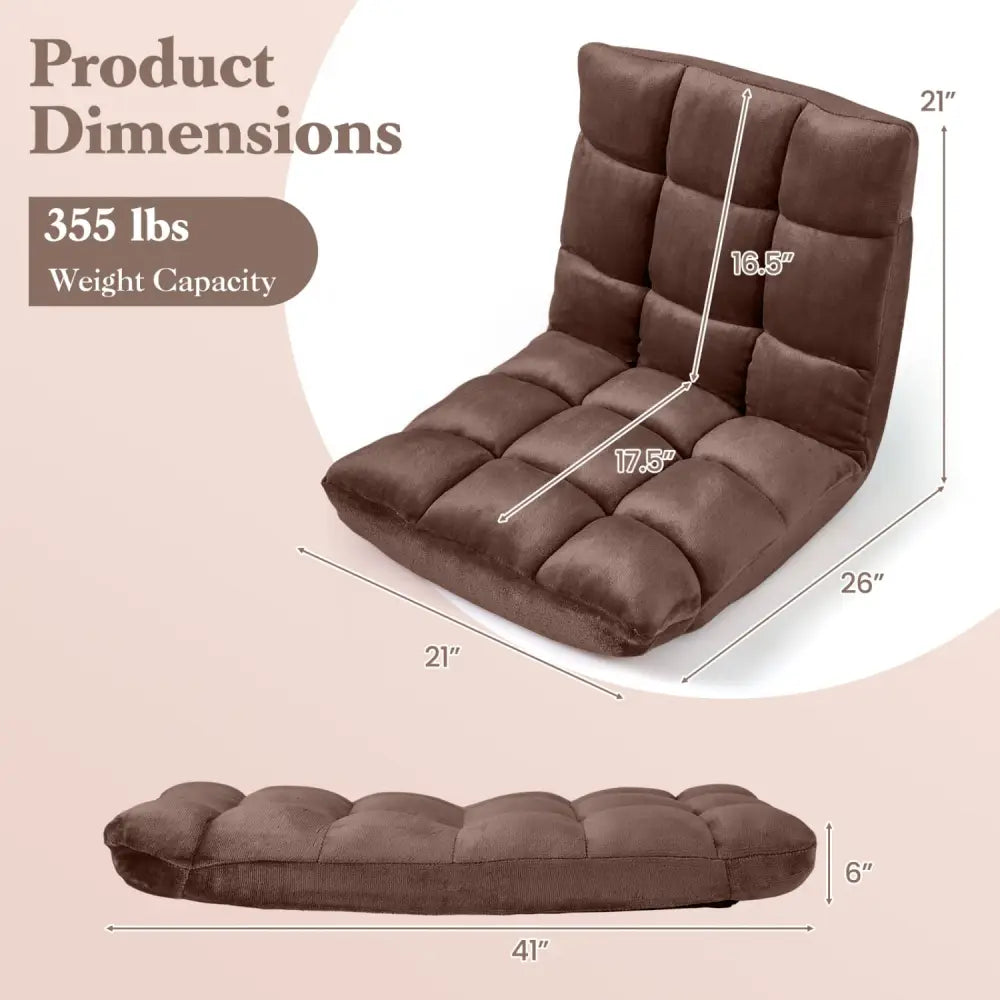 Adjustable 14-position Cushioned Floor Chair-Coffee - Brown - Floor Chairs