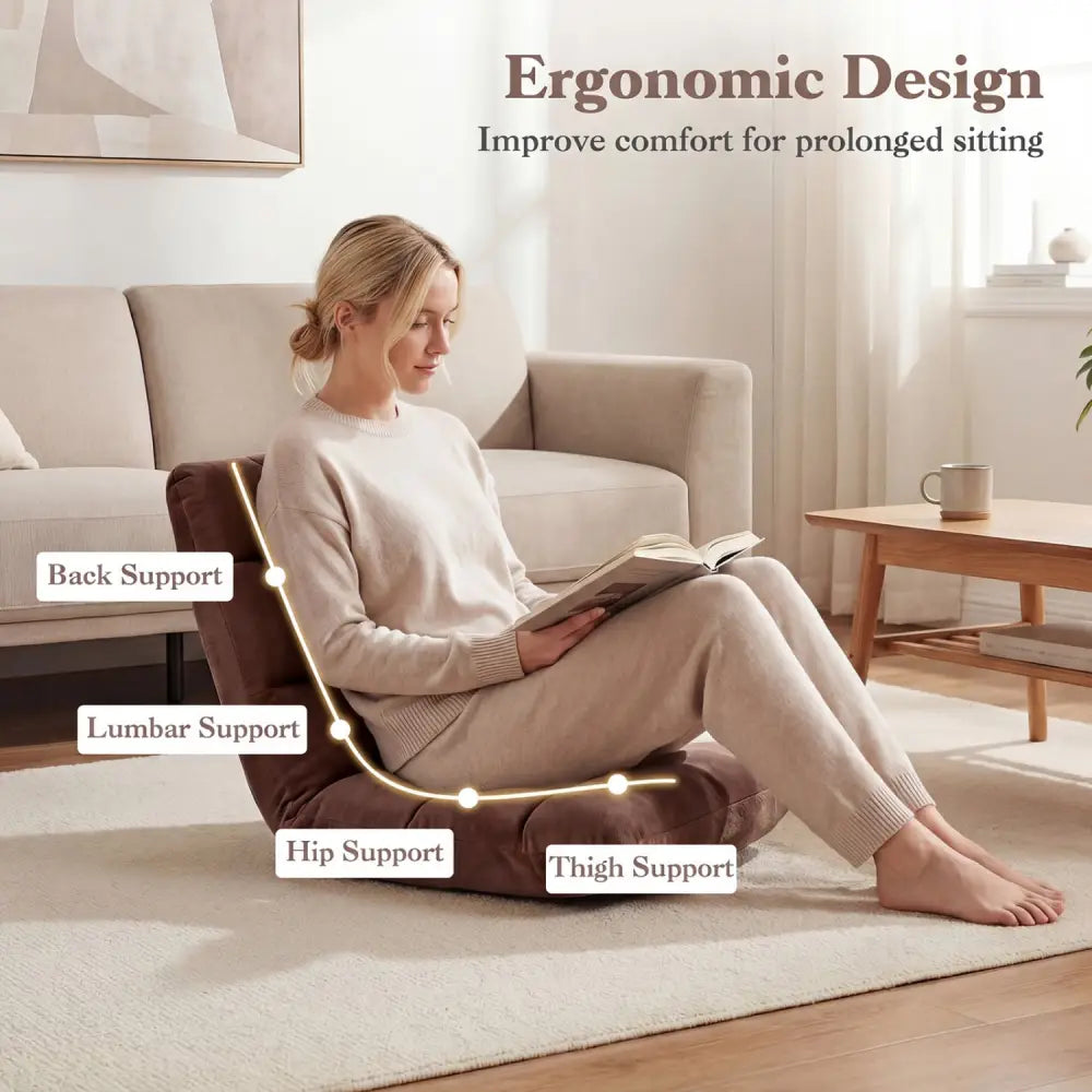 Adjustable 14-position Cushioned Floor Chair-Coffee - Brown - Floor Chairs
