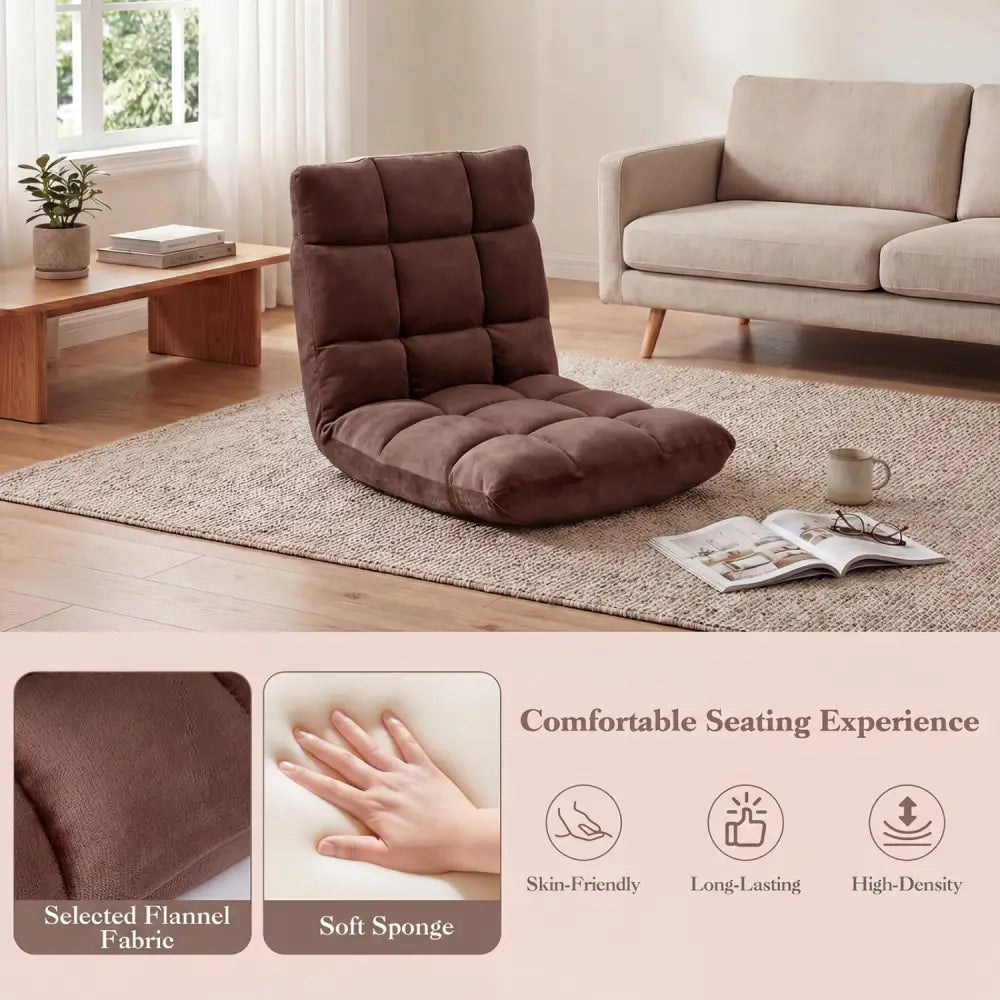 Adjustable 14-position Cushioned Floor Chair-Coffee - Brown - Floor Chairs