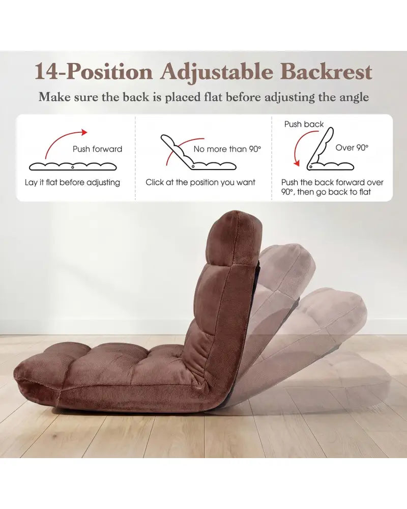 Adjustable 14-position Cushioned Floor Chair-Coffee - Brown - Floor Chairs