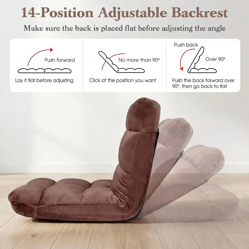 Adjustable 14-position Cushioned Floor Chair-Coffee - Brown - Floor Chairs