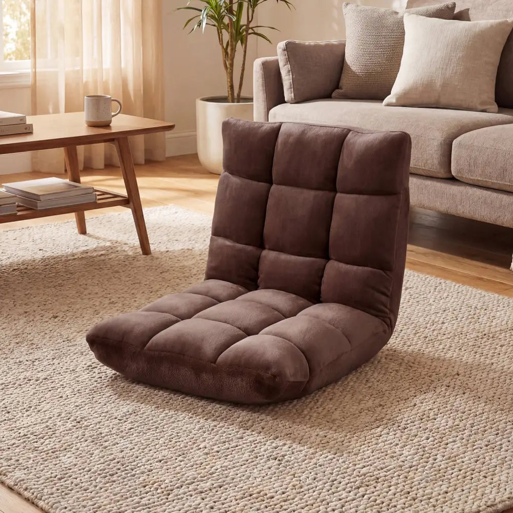Adjustable 14-position Cushioned Floor Chair-Coffee - Brown - Floor Chairs