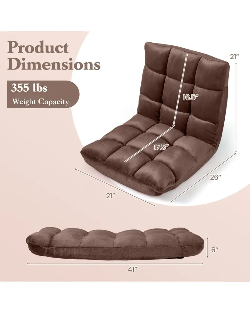 Adjustable 14-position Cushioned Floor Chair-Coffee - Brown - Floor Chairs