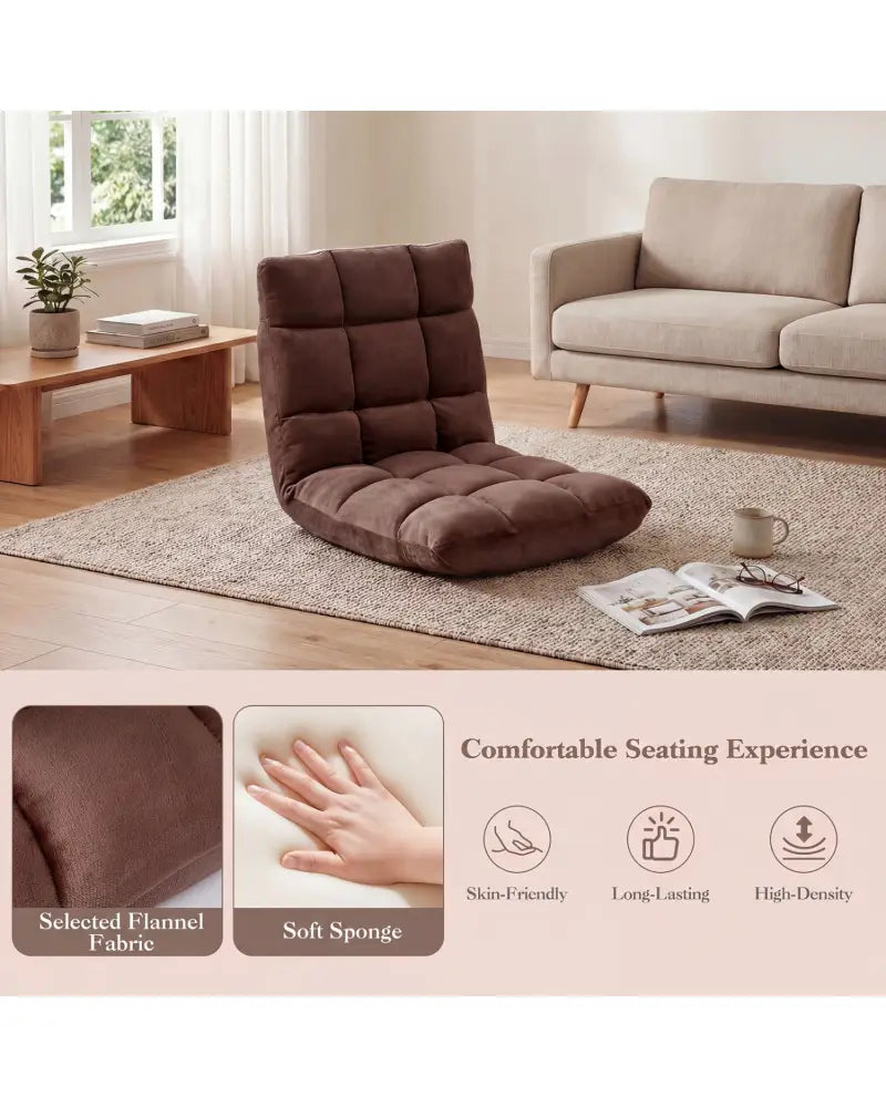 Adjustable 14-position Cushioned Floor Chair-Coffee - Brown - Floor Chairs