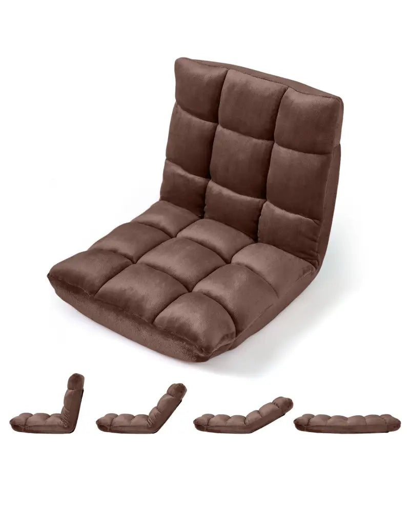 Adjustable 14-position Cushioned Floor Chair-Coffee - Brown - Floor Chairs