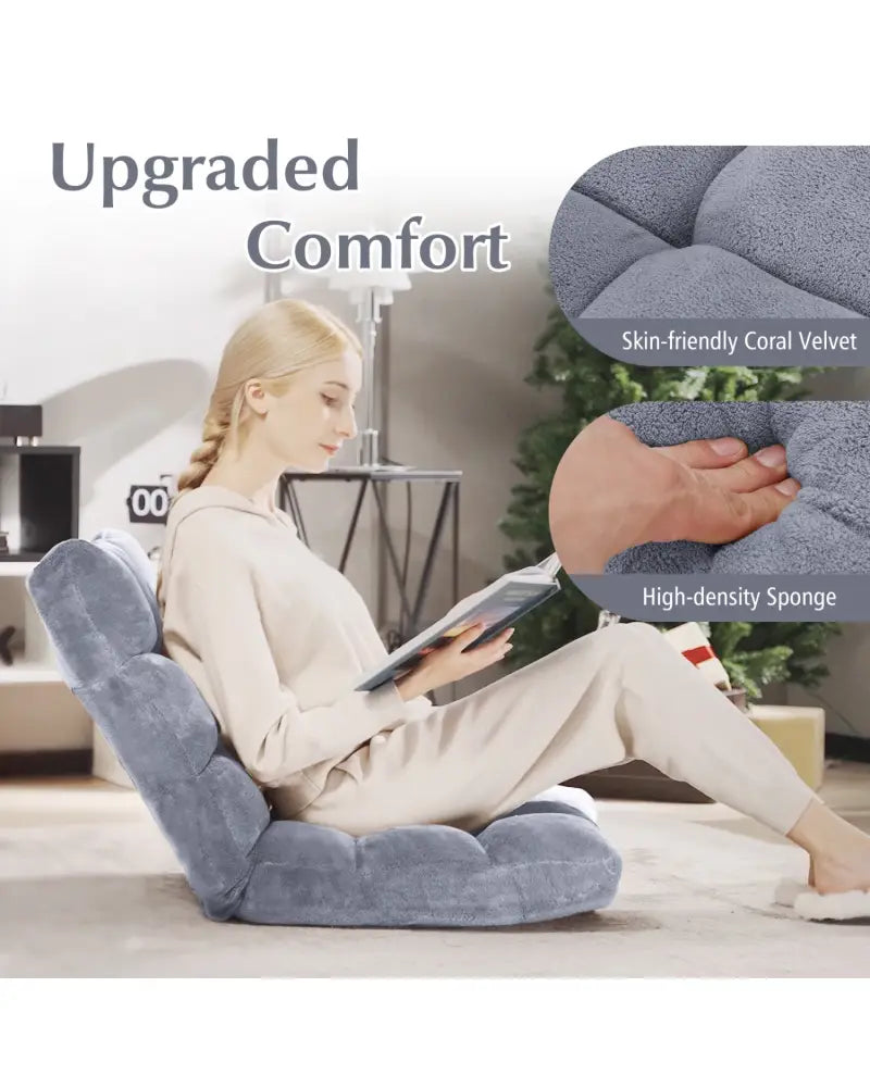 Adjustable 14-position Cushioned Floor Chair-Gray - Gray - Floor Chairs