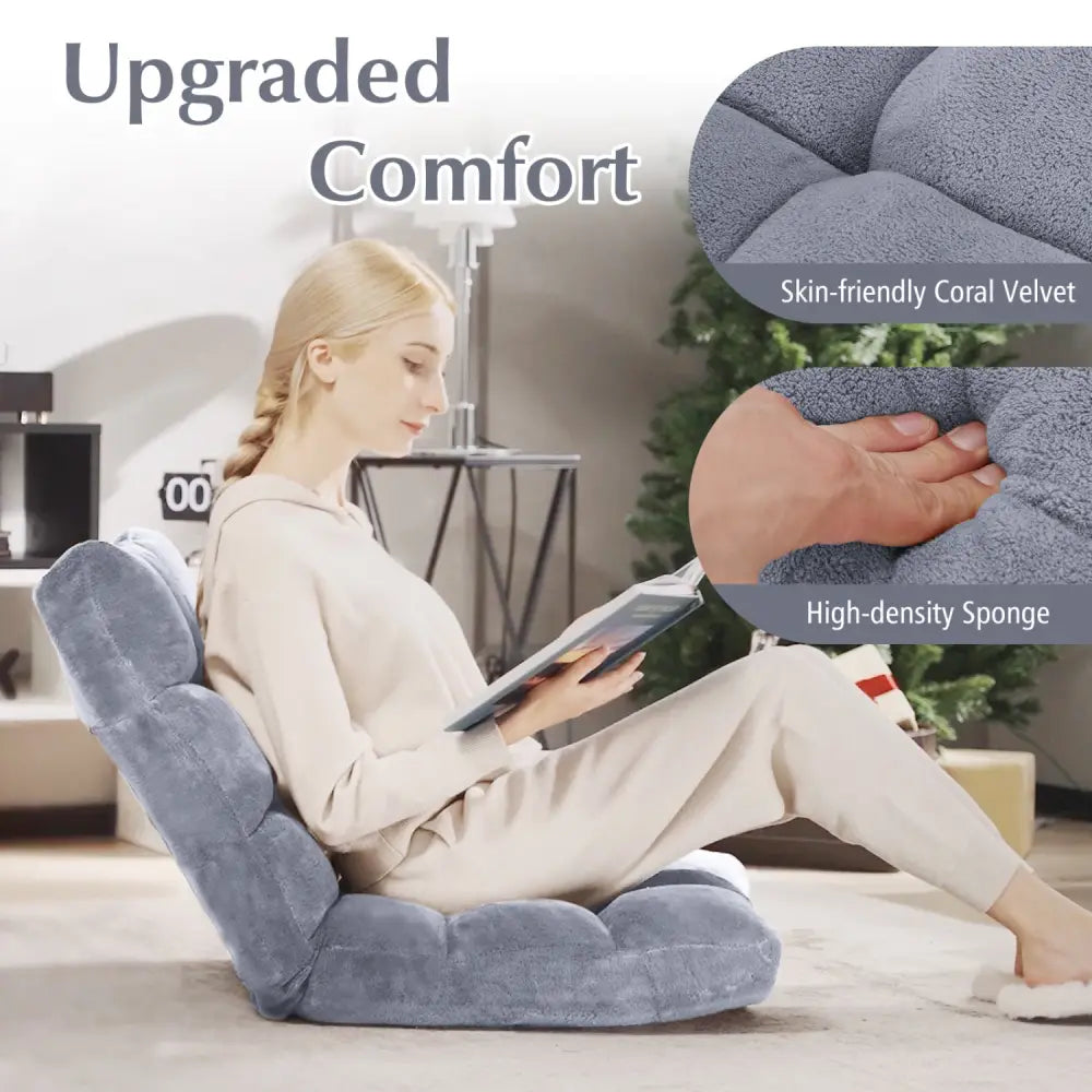 Adjustable 14-position Cushioned Floor Chair-Gray - Gray - Floor Chairs