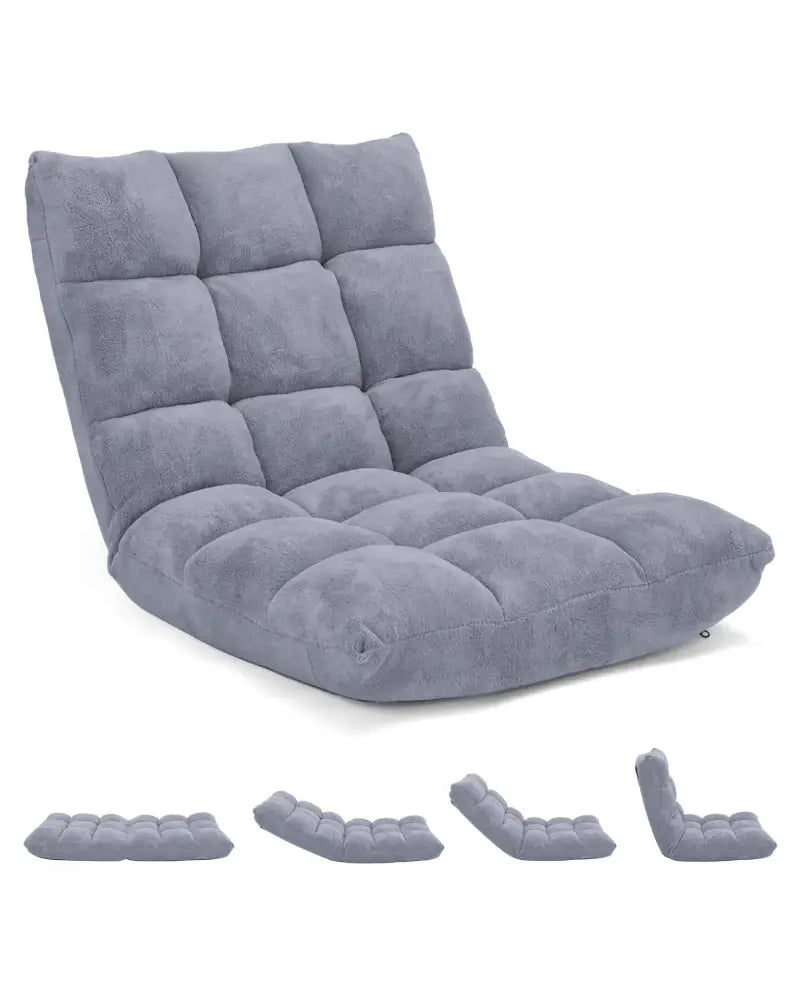 Adjustable 14-position Cushioned Floor Chair-Gray - Gray - Floor Chairs