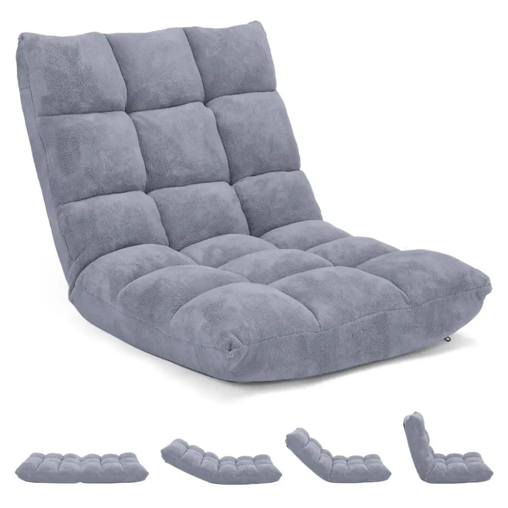 Adjustable 14-position Cushioned Floor Chair-Gray - Gray - Floor Chairs
