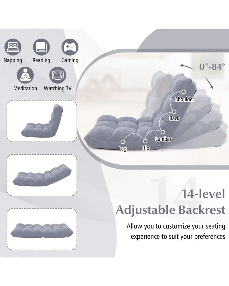Adjustable 14-position Cushioned Floor Chair-Gray - Gray - Floor Chairs