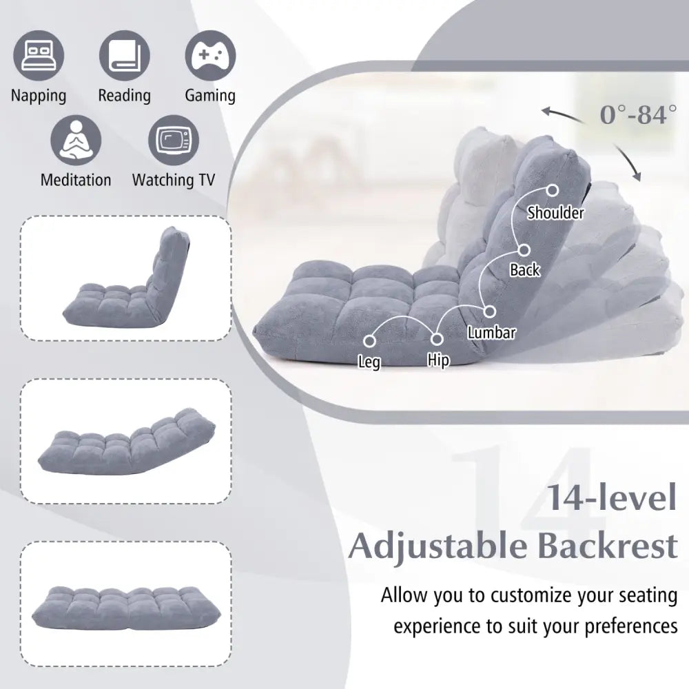 Adjustable 14-position Cushioned Floor Chair-Gray - Gray - Floor Chairs