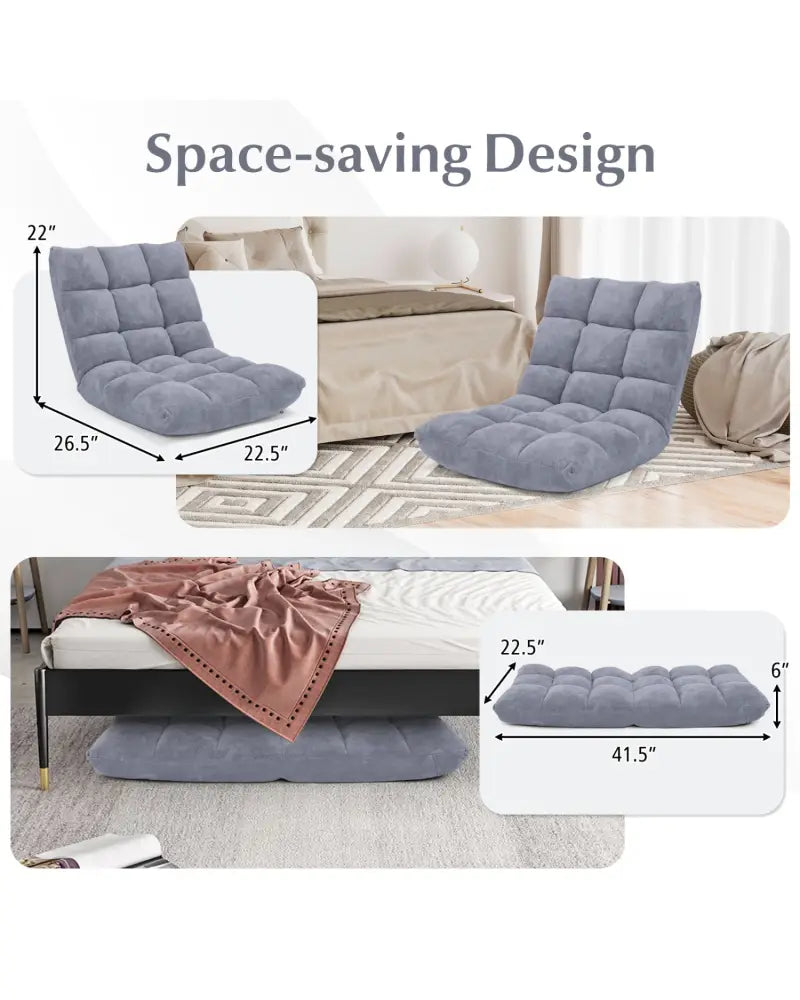 Adjustable 14-position Cushioned Floor Chair-Gray - Gray - Floor Chairs