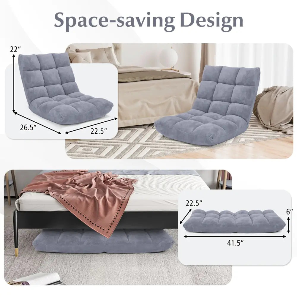 Adjustable 14-position Cushioned Floor Chair-Gray - Gray - Floor Chairs