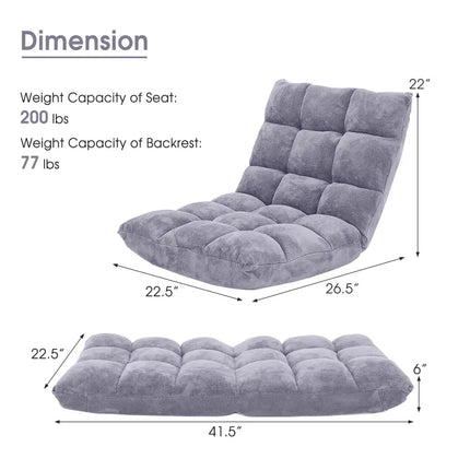 Adjustable 14-position Cushioned Floor Chair-Gray - Gray - Floor Chairs