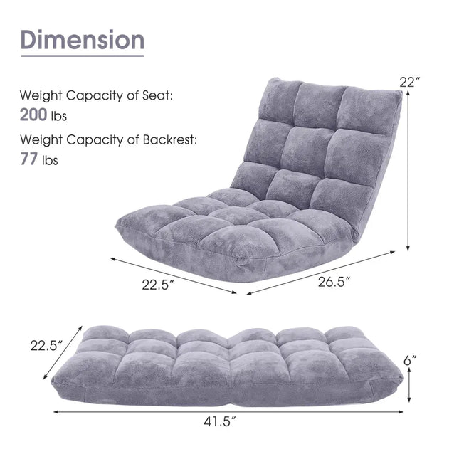 Adjustable 14-position Cushioned Floor Chair-Gray - Gray - Floor Chairs