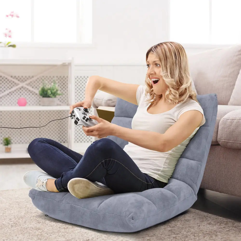 Adjustable 14-position Cushioned Floor Chair-Gray - Gray - Floor Chairs