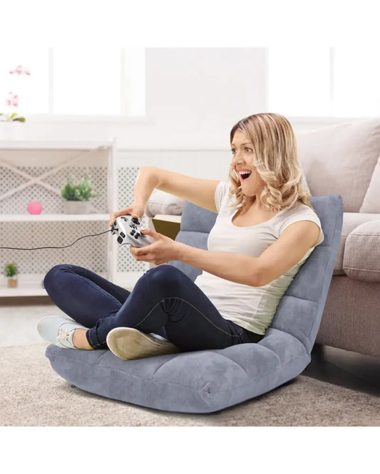 Adjustable 14-position Cushioned Floor Chair-Gray - Gray - Floor Chairs