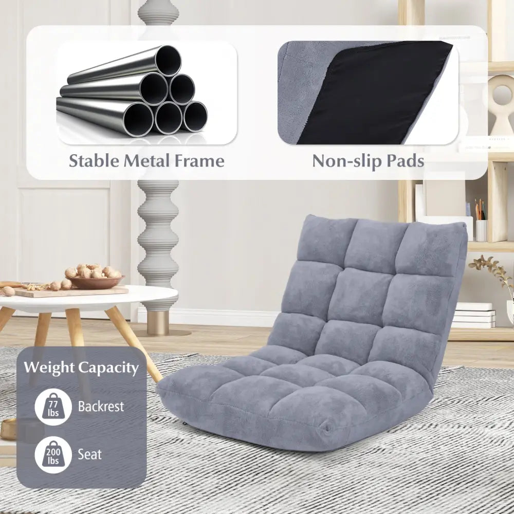 Adjustable 14-position Cushioned Floor Chair-Gray - Gray - Floor Chairs