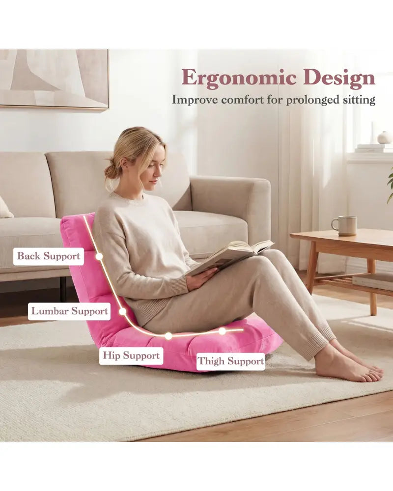 Adjustable 14-position Cushioned Floor Chair-Pink - Pink - Floor Chairs