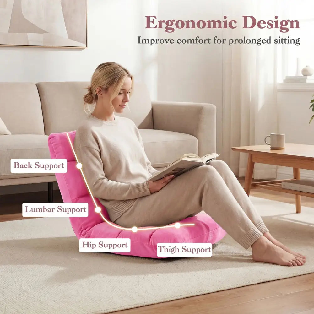 Adjustable 14-position Cushioned Floor Chair-Pink - Pink - Floor Chairs