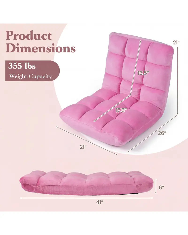 Adjustable 14-position Cushioned Floor Chair-Pink - Pink - Floor Chairs