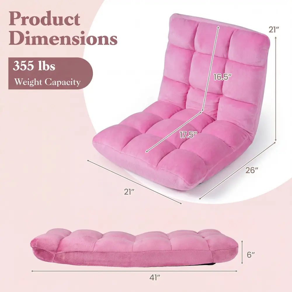 Adjustable 14-position Cushioned Floor Chair-Pink - Pink - Floor Chairs