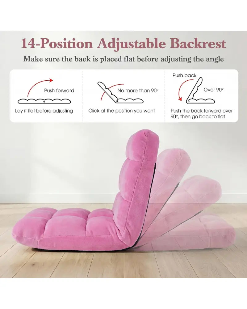 Adjustable 14-position Cushioned Floor Chair-Pink - Pink - Floor Chairs