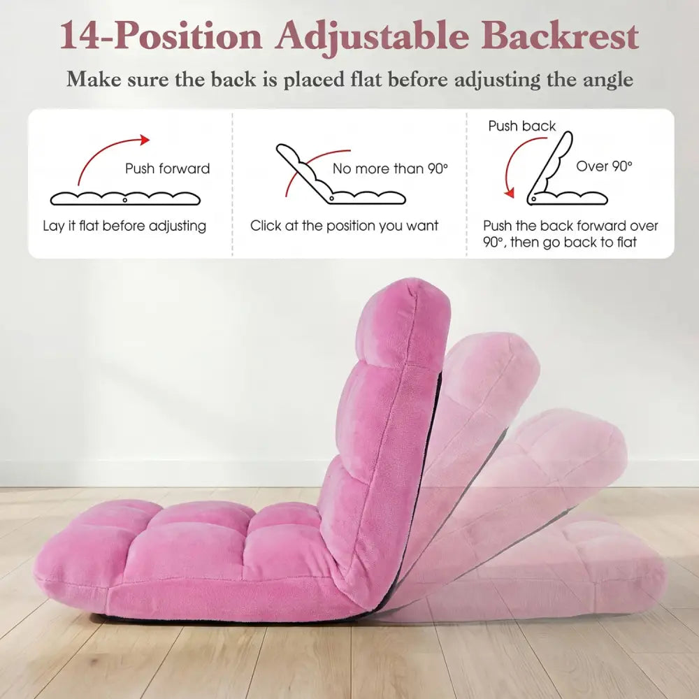 Adjustable 14-position Cushioned Floor Chair-Pink - Pink - Floor Chairs