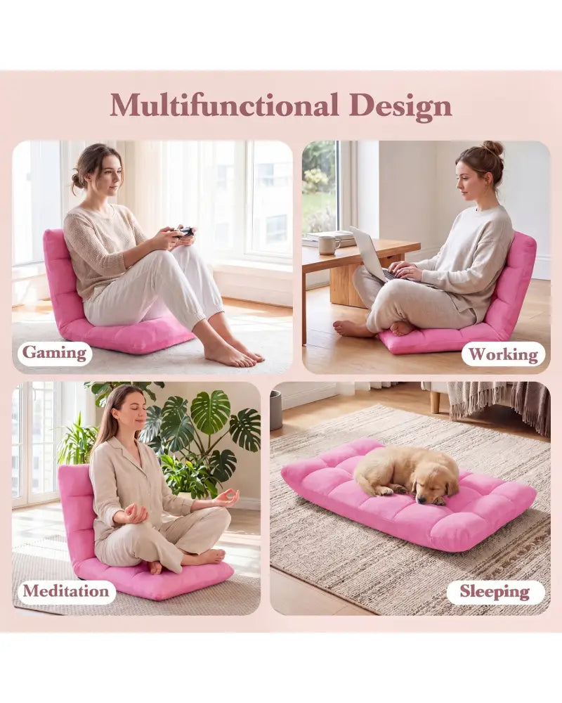 Adjustable 14-position Cushioned Floor Chair-Pink - Pink - Floor Chairs