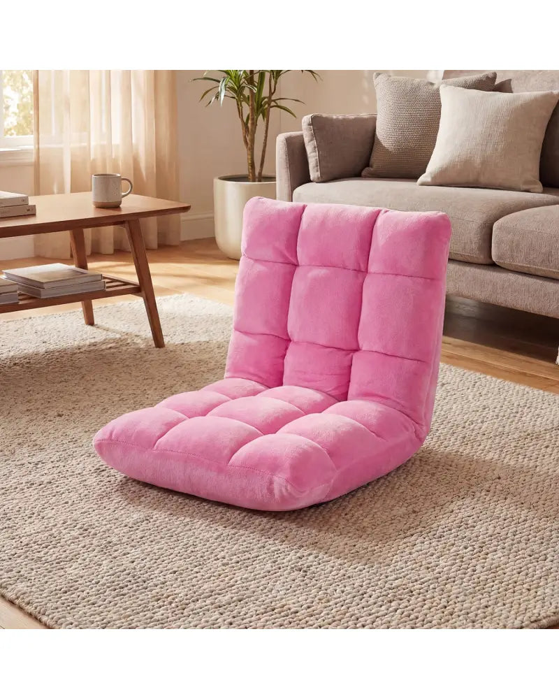Adjustable 14-position Cushioned Floor Chair-Pink - Pink - Floor Chairs
