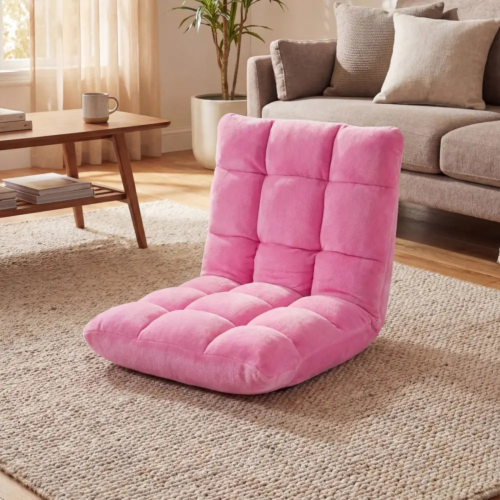 Adjustable 14-position Cushioned Floor Chair-Pink - Pink - Floor Chairs