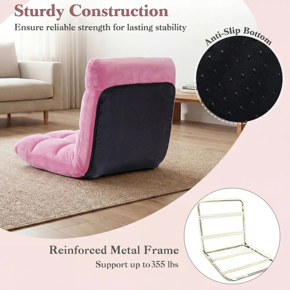 Adjustable 14-position Cushioned Floor Chair-Pink - Pink - Floor Chairs
