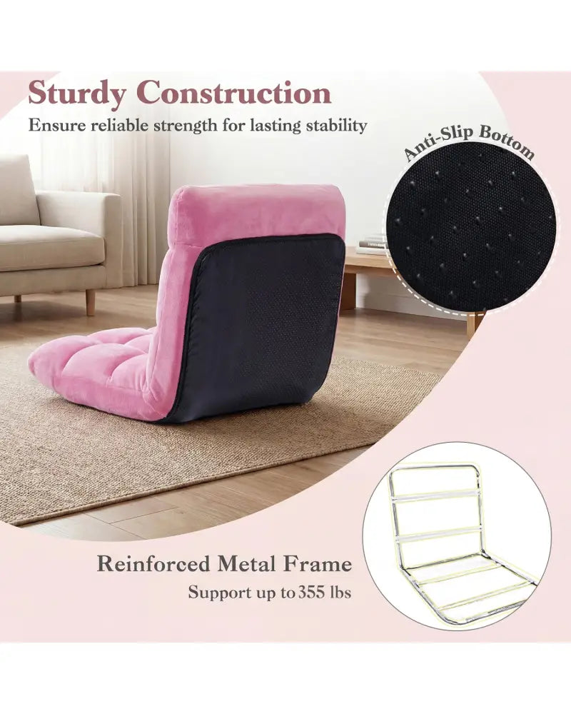 Adjustable 14-position Cushioned Floor Chair-Pink - Pink - Floor Chairs