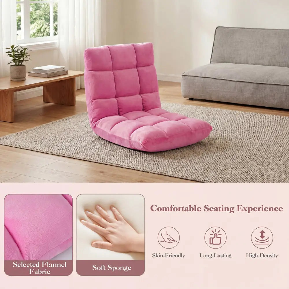 Adjustable 14-position Cushioned Floor Chair-Pink - Pink - Floor Chairs