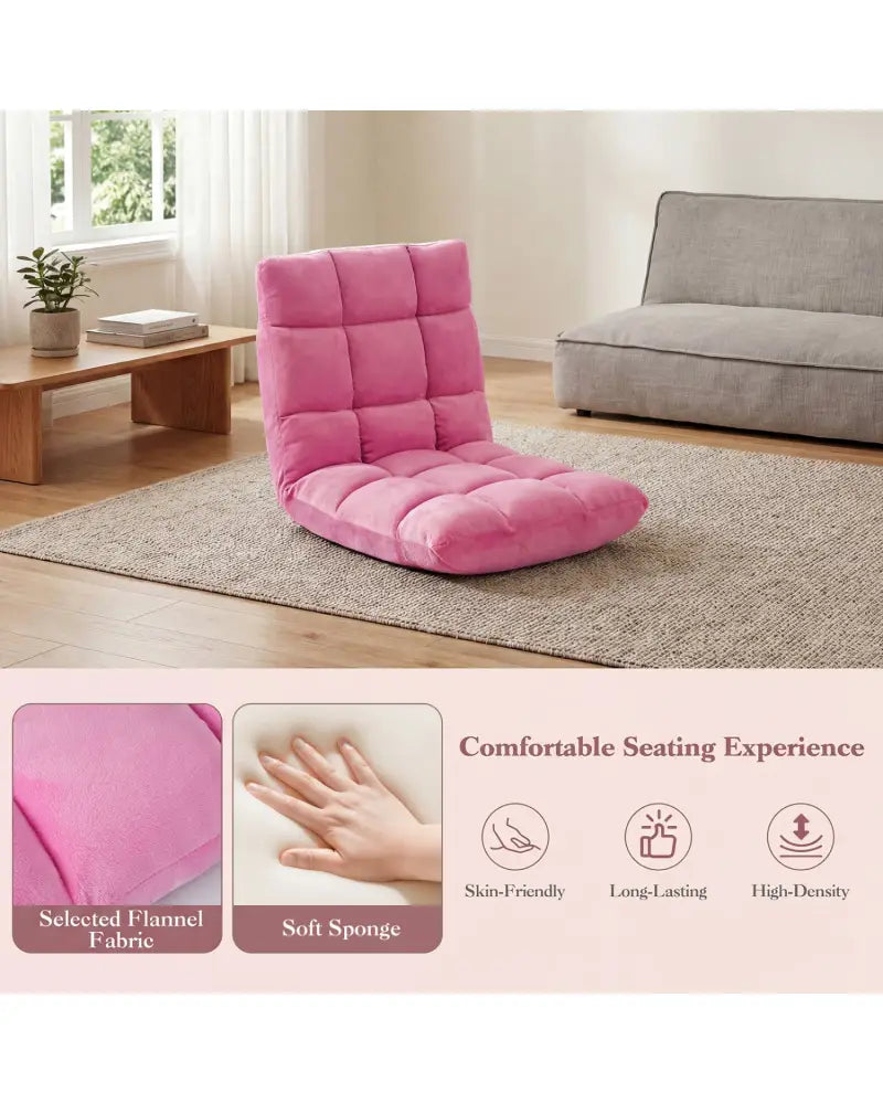Adjustable 14-position Cushioned Floor Chair-Pink - Pink - Floor Chairs
