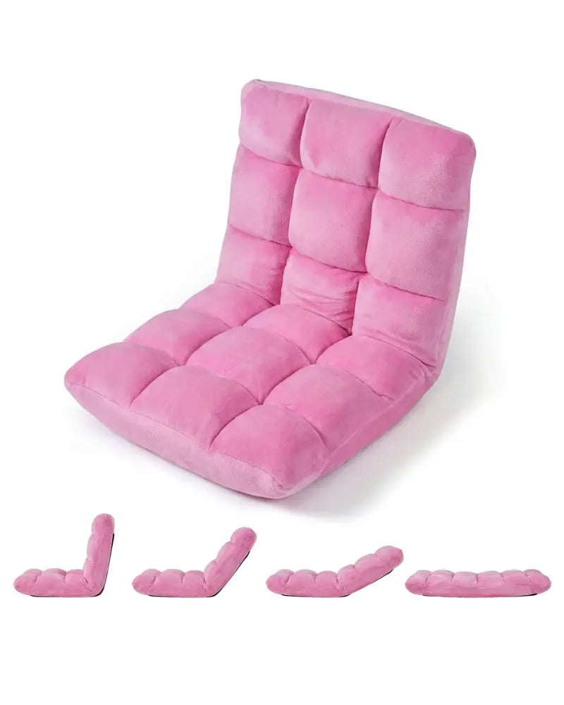 Adjustable 14-position Cushioned Floor Chair-Pink - Pink - Floor Chairs